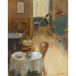 Audrey Lanceman (born 1931), cafe interior, oil on canvas, signed, 50cm x 40cm, framed Good