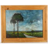 Peter Edwards, landscape, oil on board, signed with monogram, artist's label verso, 45cm x 57cm,