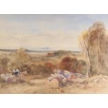 Peter DeWint (1784 - 1849), timber workers in extensive landscape, 44cm x 59cm, framed Good