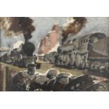 Gerard Reitlinger (1900 - 1978), steam trains in the goods yard, oil on canvas, artist's estate