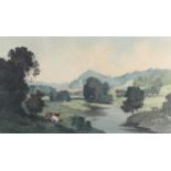 Bertram Priestman (1868 - 1951), cattle on a riverbank, watercolour on handmade paper, 30cm x