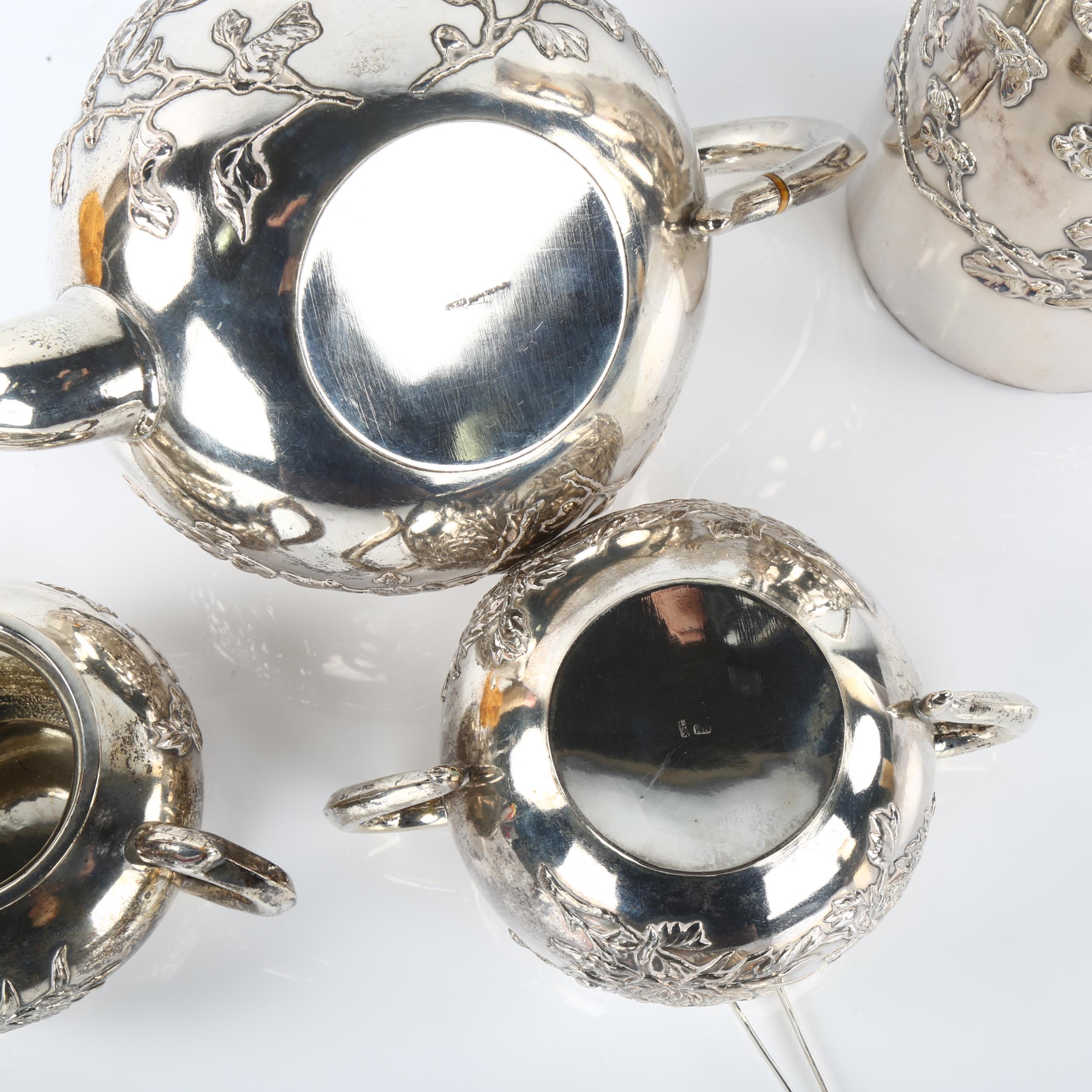 A Chinese export silver 5-piece matched tea set, comprising teapot, hot water jug, 2-handled sugar - Image 3 of 3