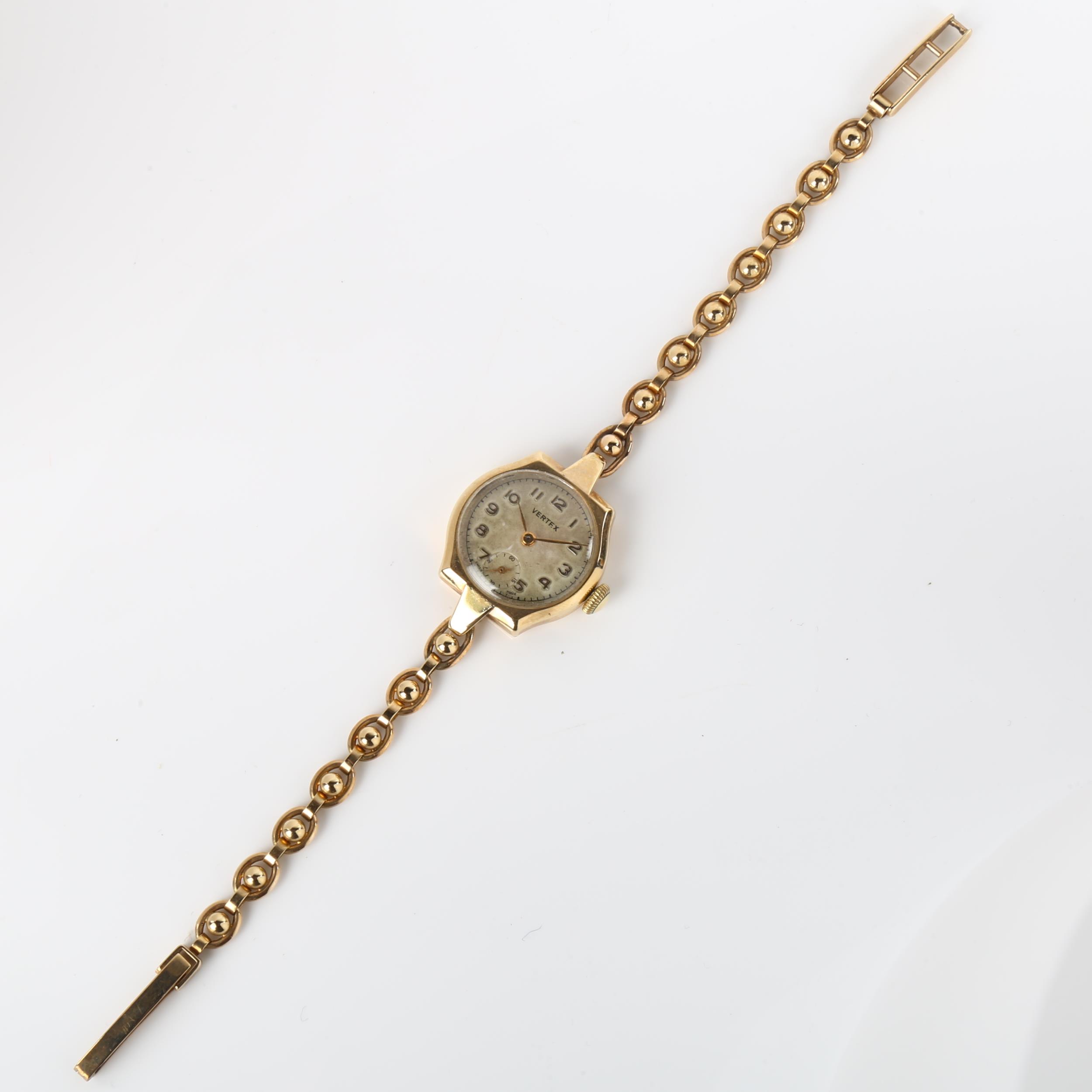 VERTEX - a lady's 9ct gold mechanical bracelet watch, circa 1952, silvered dial with gilt Arabic - Image 2 of 5