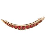 A large Edwardian 9ct gold garnet and diamond crescent moon brooch, hallmarks Chester 1903, length