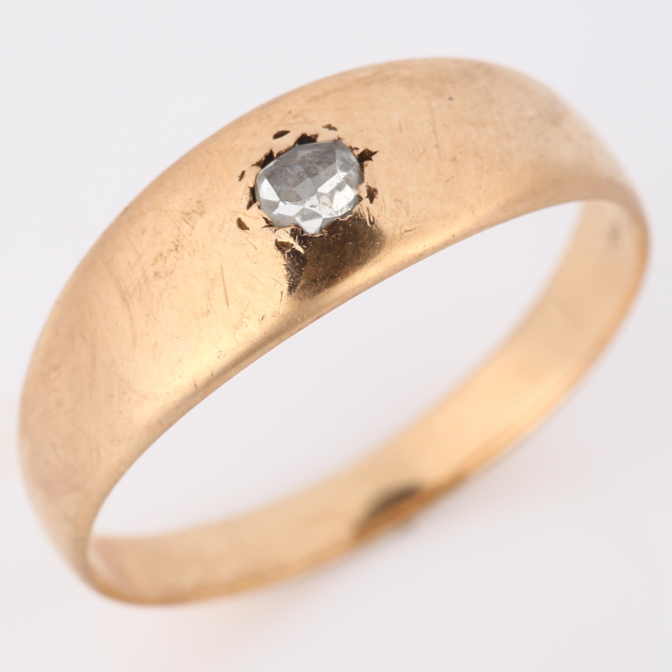 An early 20th century solitaire diamond gypsy ring, unmarked rose gold settings, with rose-cut - Image 2 of 4