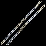 An Italian 14ct white and yellow gold flat curb link chain necklace, by Midas, necklace length 54cm,