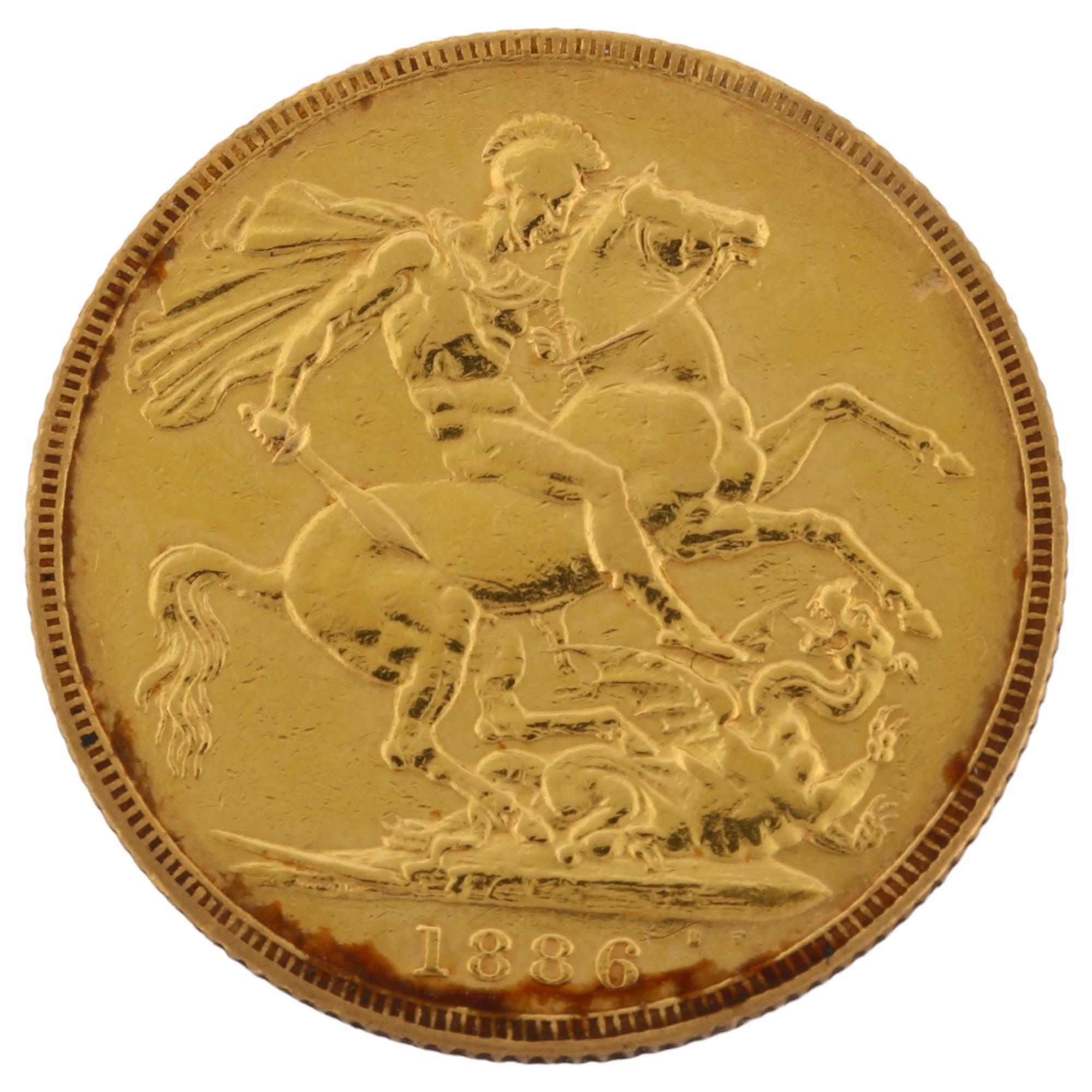 A Victoria 1886 gold full sovereign coin, Melbourne Mint, 7.9g Light surface wear to high points