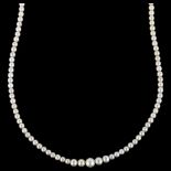 A single-strand graduated imitation seed pearl necklace, with 9ct rose gold barrel clasp, pearls