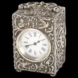 A Victorian silver boudoir carriage clock, by Mappin Brothers, hallmarks London 1896, allover