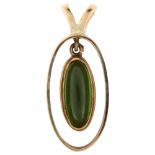 A 9ct gold green tourmaline openwork pendant, set with long oval cabochon tourmaline, maker's