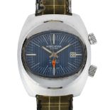 MEMOSTAR - a Vintage stainless steel alarm mechanical wristwatch, circa 1970s, oval blue dial with