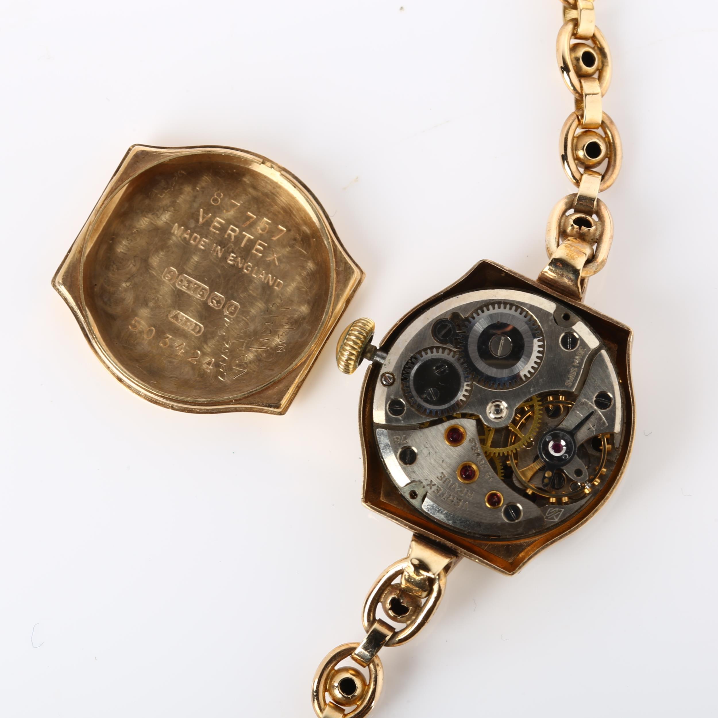 VERTEX - a lady's 9ct gold mechanical bracelet watch, circa 1952, silvered dial with gilt Arabic - Image 4 of 5