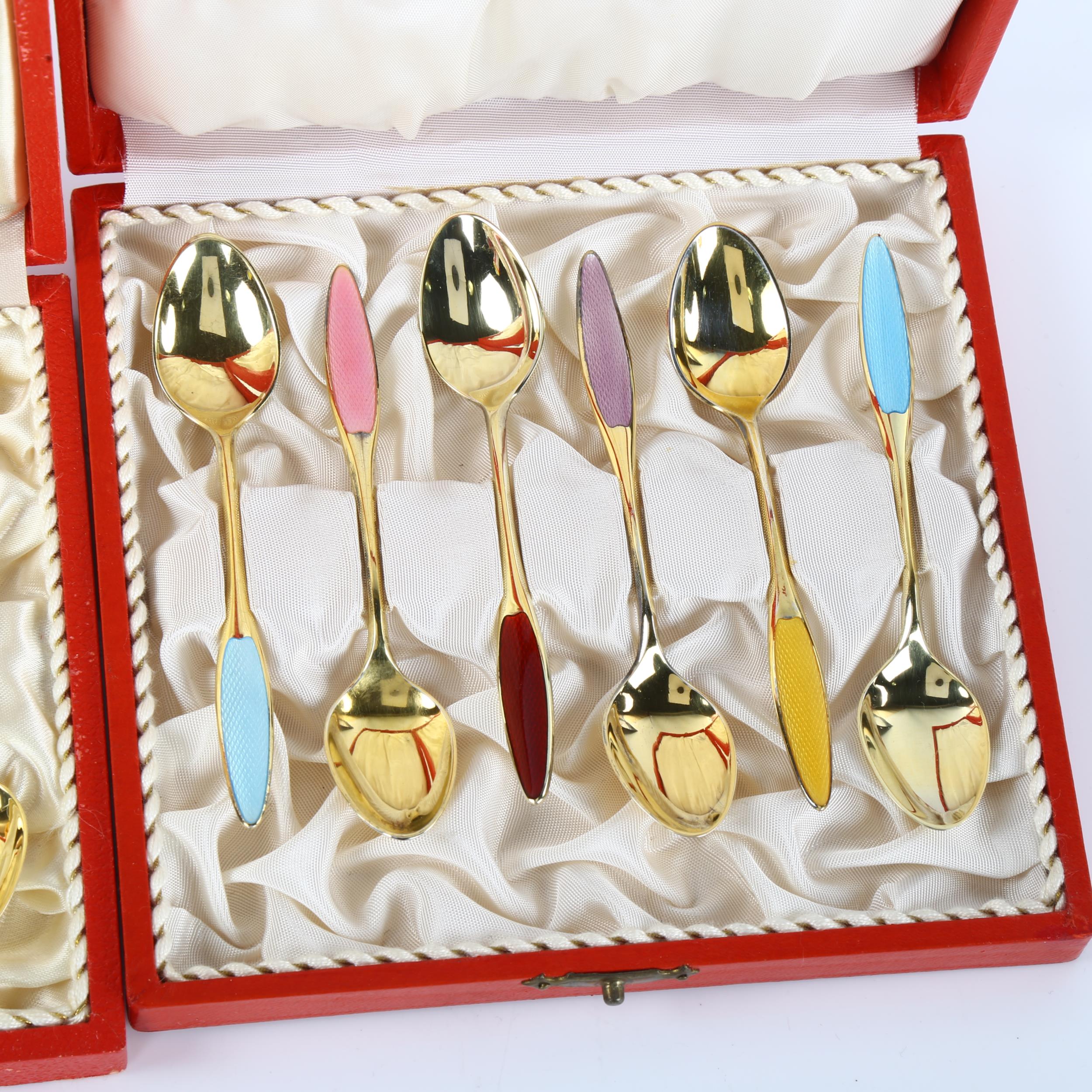 FRIGAST - a set of 12 Danish vermeil sterling silver and harlequin enamel coffee spoons, length 9. - Image 2 of 3