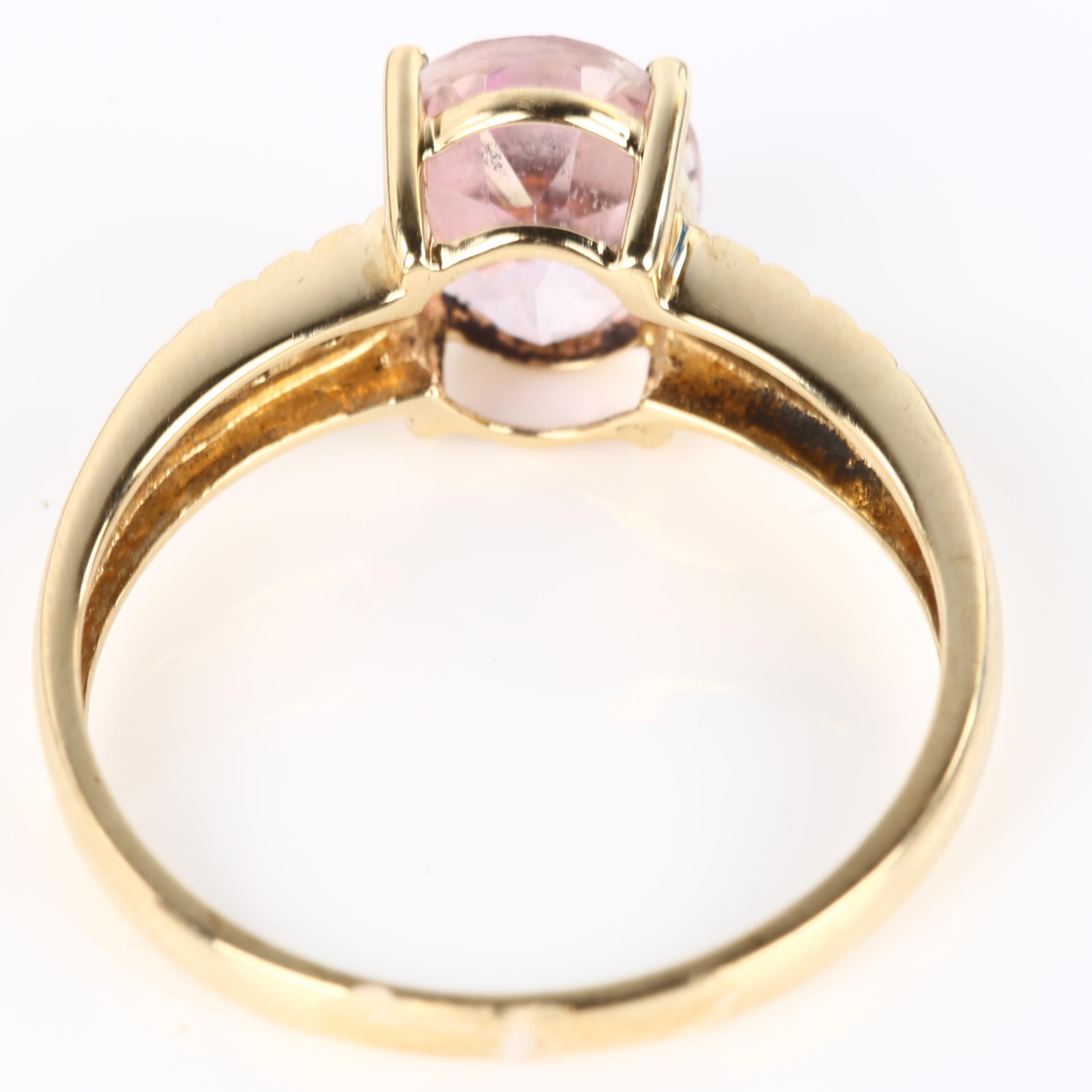 A 9ct gold pink tourmaline and diamond dress ring, set with oval mixed-cut tourmaline, setting - Image 3 of 4