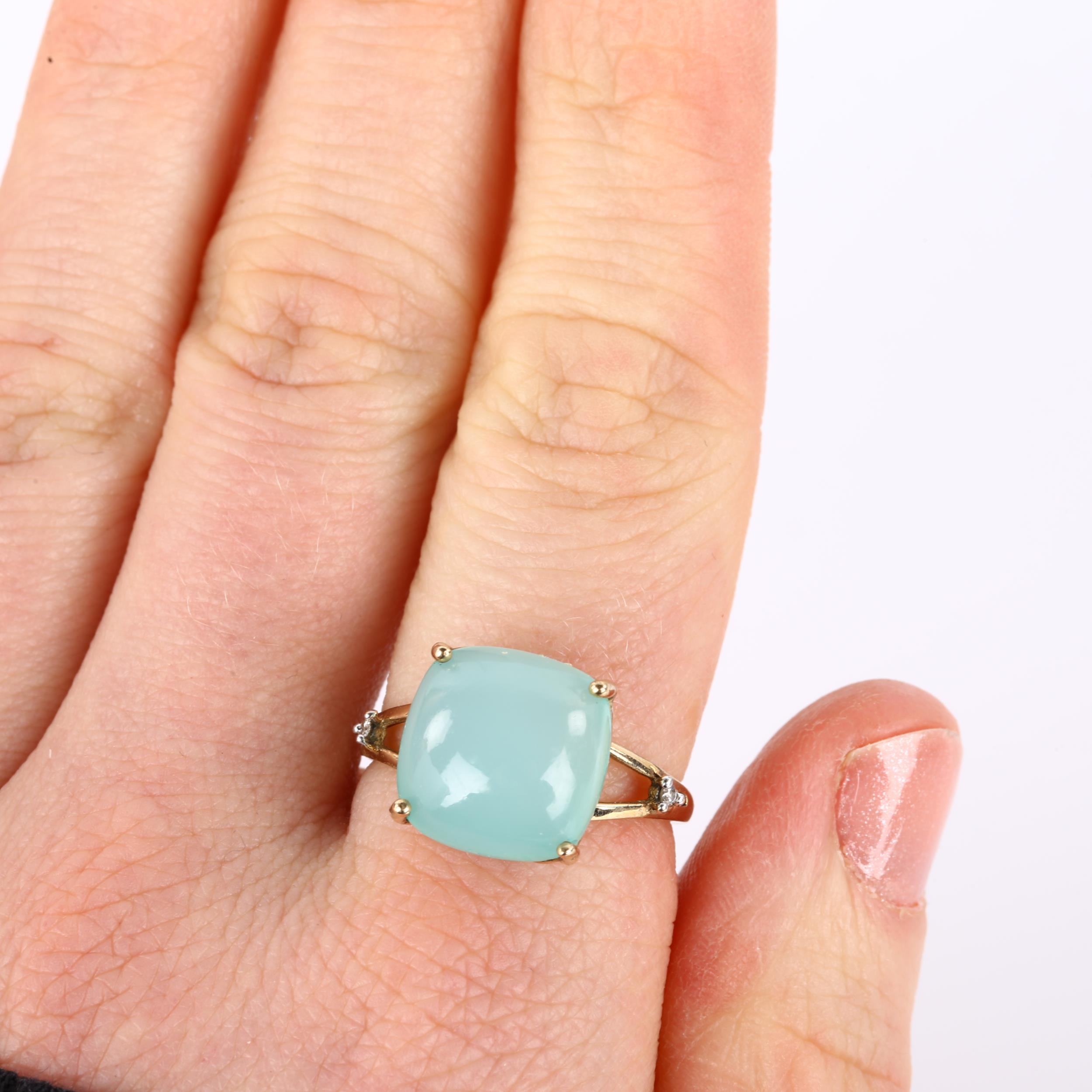 A 9ct gold chrysoprase and diamond dress ring, setting height 12mm, size O, 2.7g No damage or - Image 4 of 4