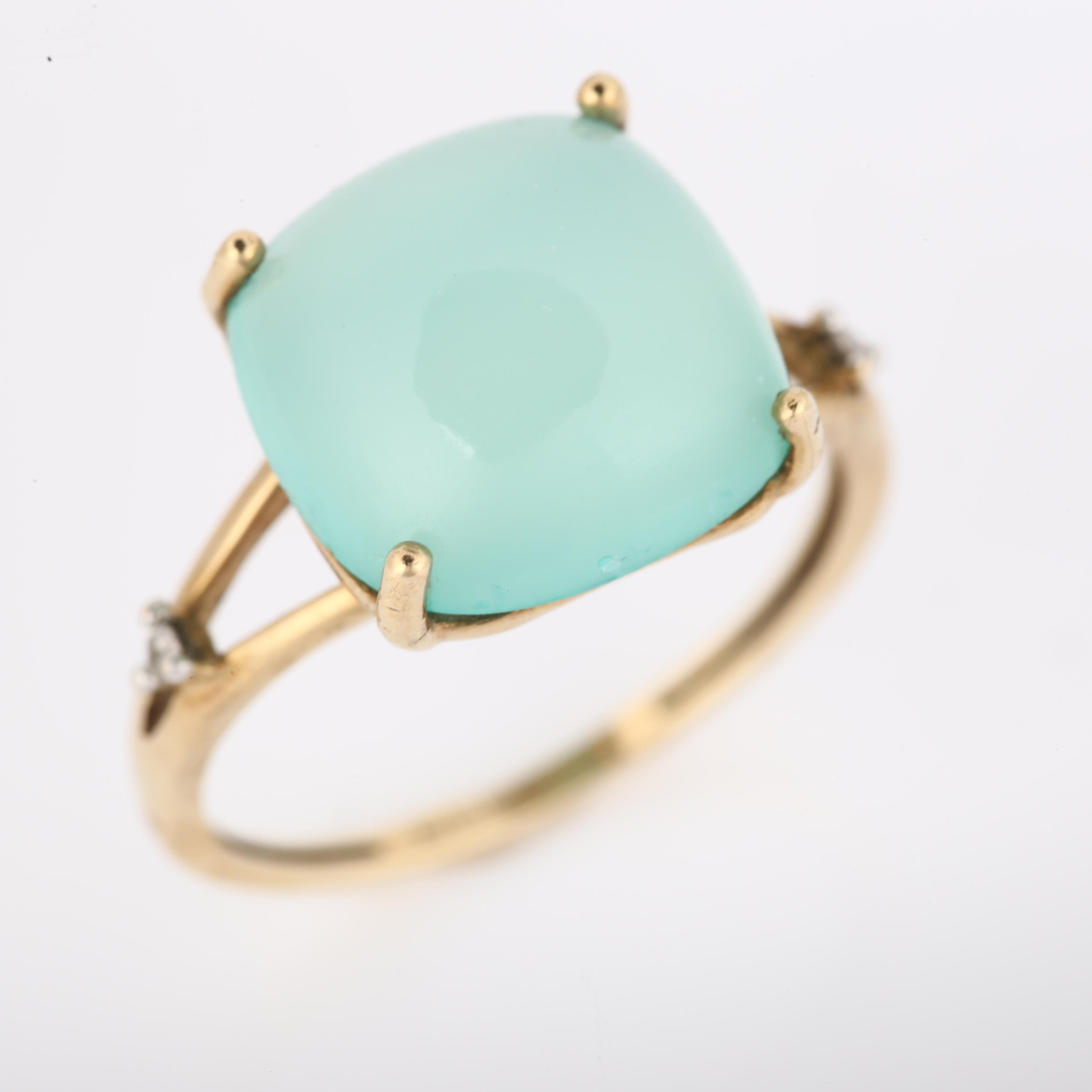 A 9ct gold chrysoprase and diamond dress ring, setting height 12mm, size O, 2.7g No damage or - Image 2 of 4