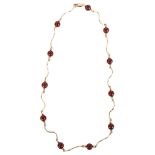 A 9ct gold carnelian bead necklace, length 42cm, 16.8g No damage or repairs, all stones present,