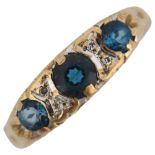 A 9ct gold blue paste and diamond half hoop ring, setting height 4.9mm, size I, 1.7g No damage or