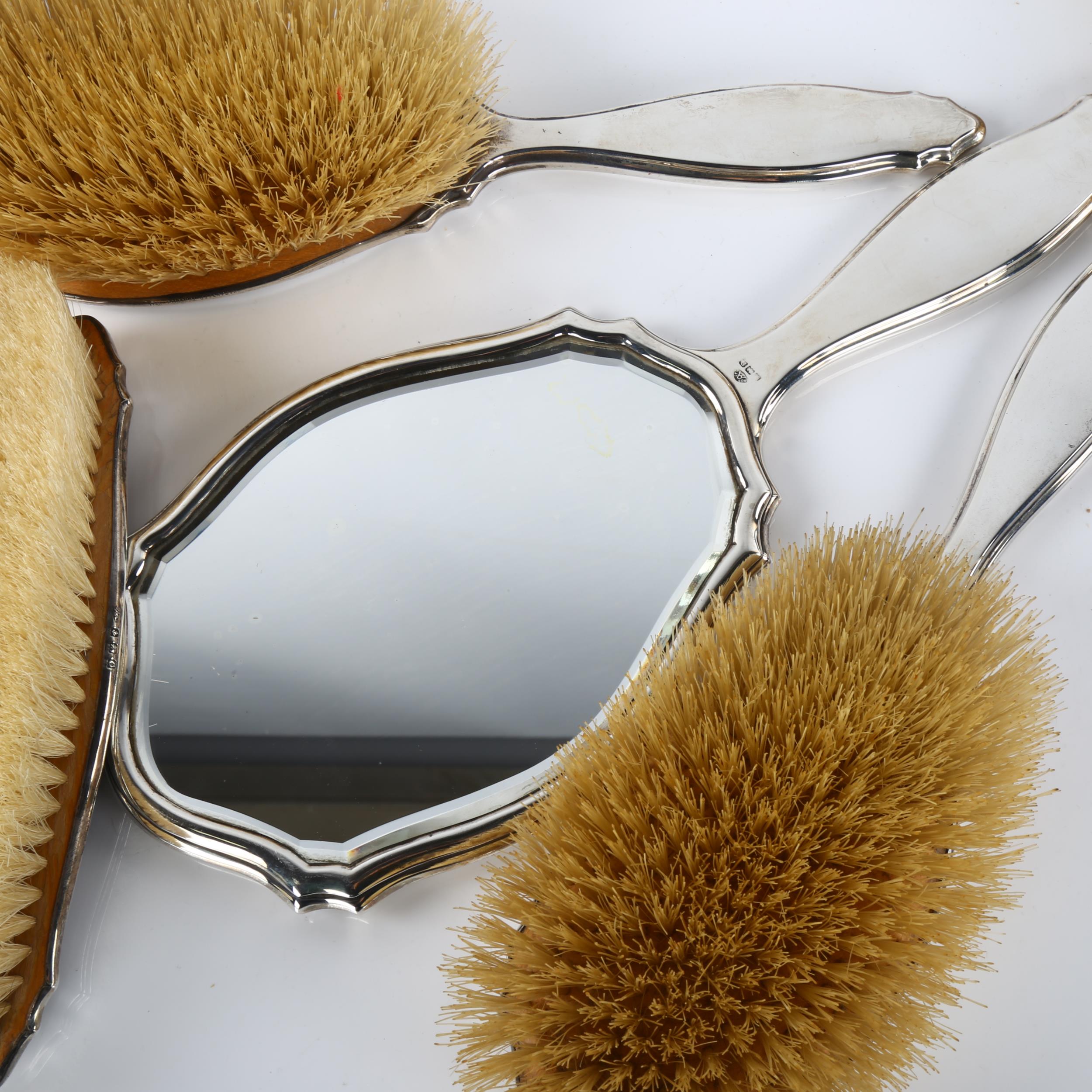 A George V silver-mounted tortoiseshell 5-piece dressing table set, comprising hand mirror, pair - Image 3 of 3