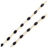 A modern 14ct gold sapphire line necklace, set with oval mixed-cut sapphire, necklace length 48cm,