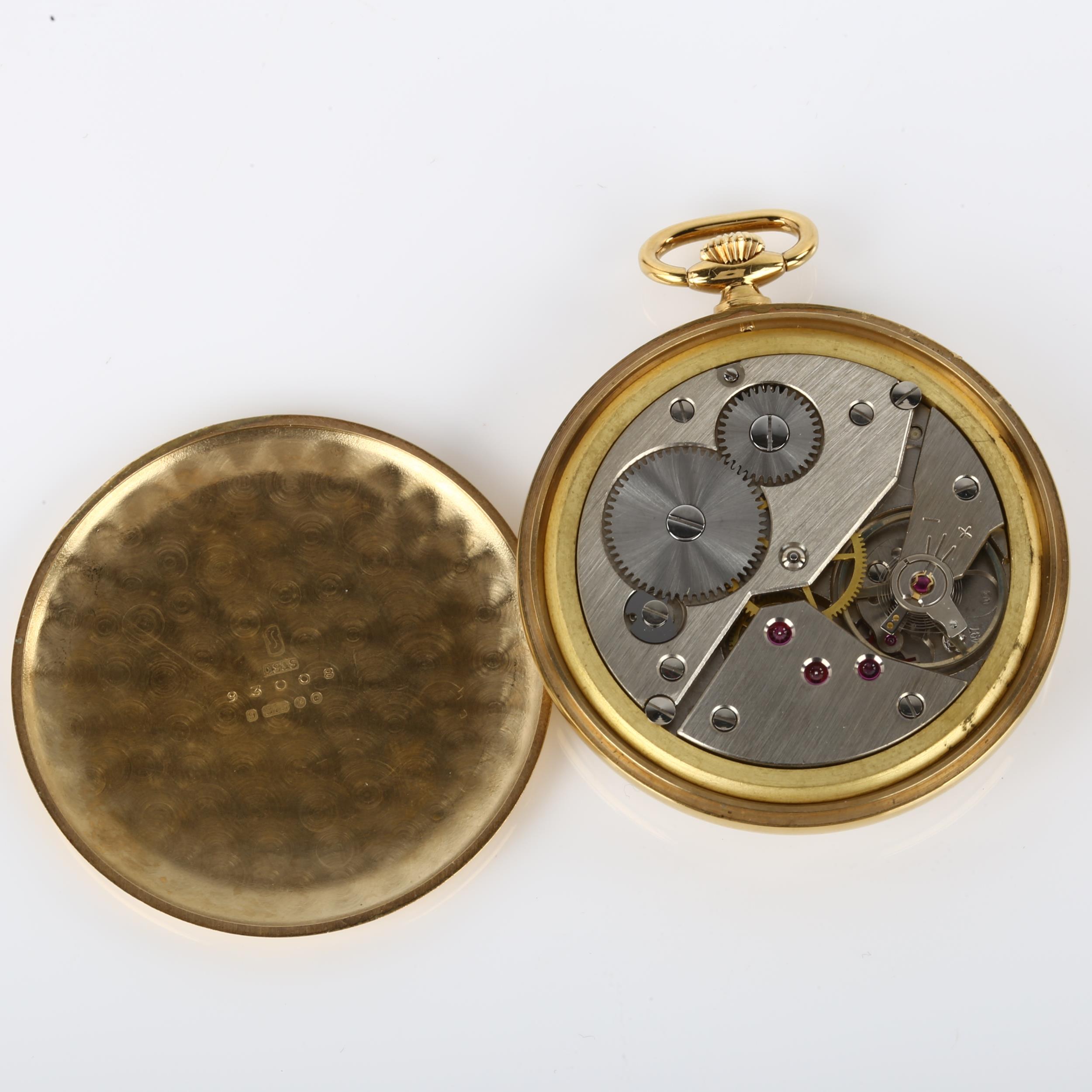 GARRARD - a 9ct gold slimline open-face keyless pocket watch, circa 1972, silvered dial with - Image 3 of 5