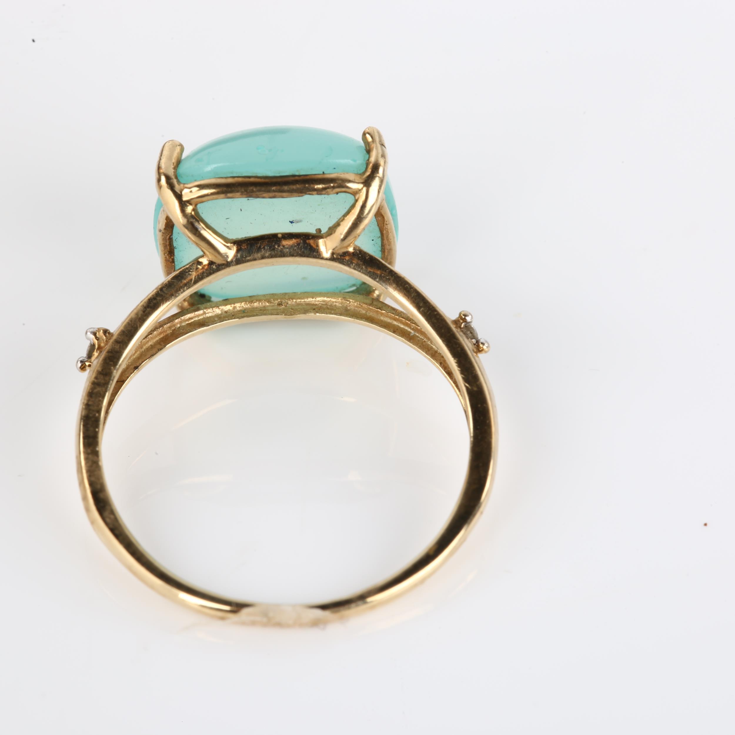 A 9ct gold chrysoprase and diamond dress ring, setting height 12mm, size O, 2.7g No damage or - Image 3 of 4