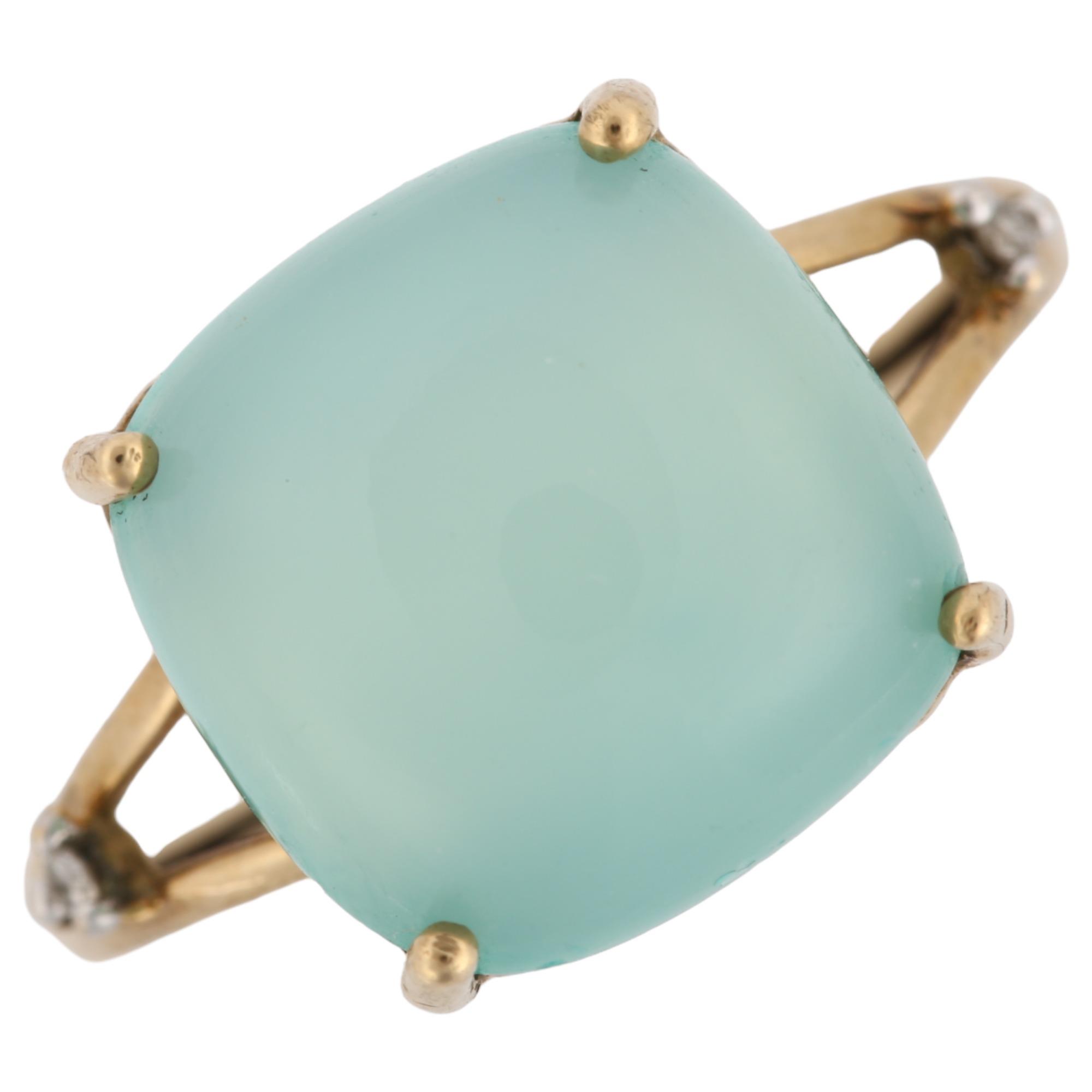 A 9ct gold chrysoprase and diamond dress ring, setting height 12mm, size O, 2.7g No damage or