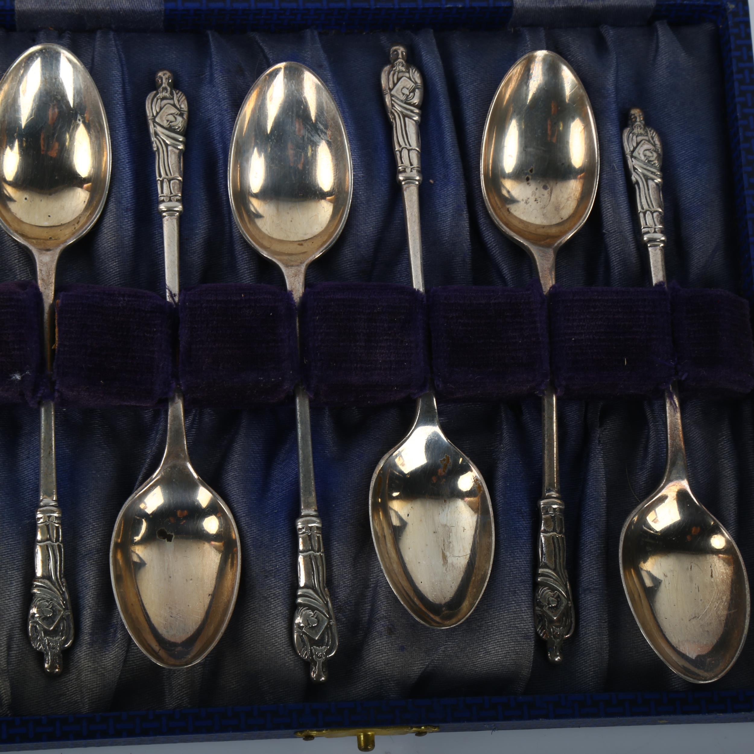 2 cased sets of silver Apostle teaspoons and sugar tongs, including Sheffield 1888 and 1915 No - Image 2 of 3