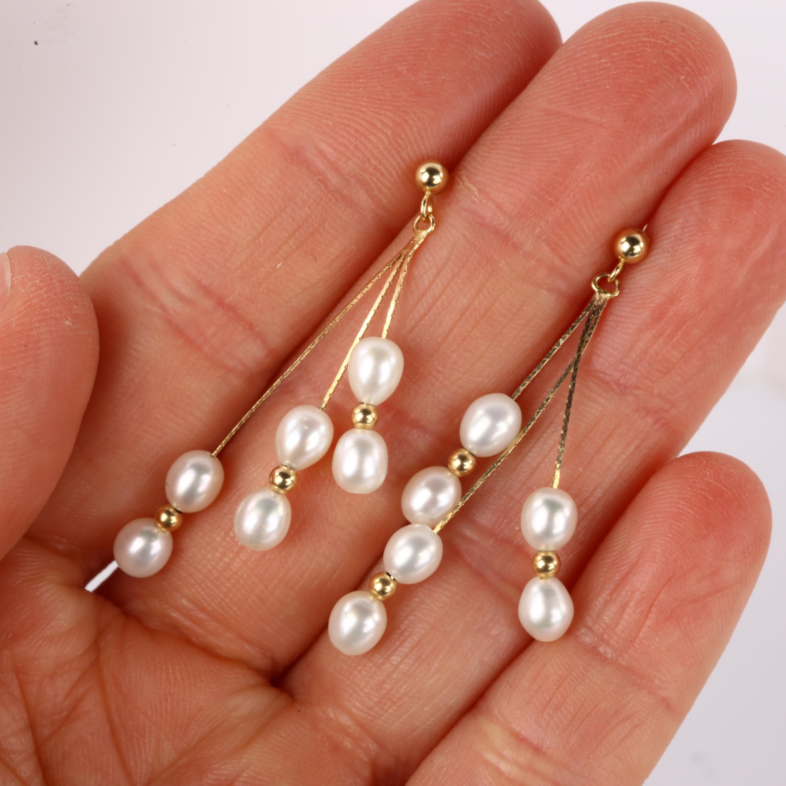 A pair of 14ct gold freshwater pearl drop earrings, with stud fittings, earring height 42.8mm, 2. - Image 4 of 4