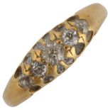 A 19th century 18ct gold graduated five stone diamond half hoop ring set with old-cut diamonds,