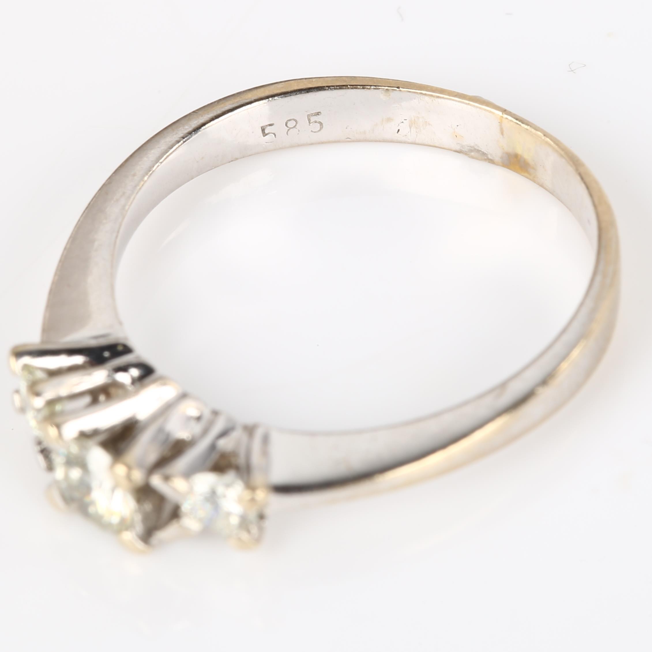 A Continental 14ct white gold three stone diamond ring, set with modern round brilliant-cut - Image 3 of 4
