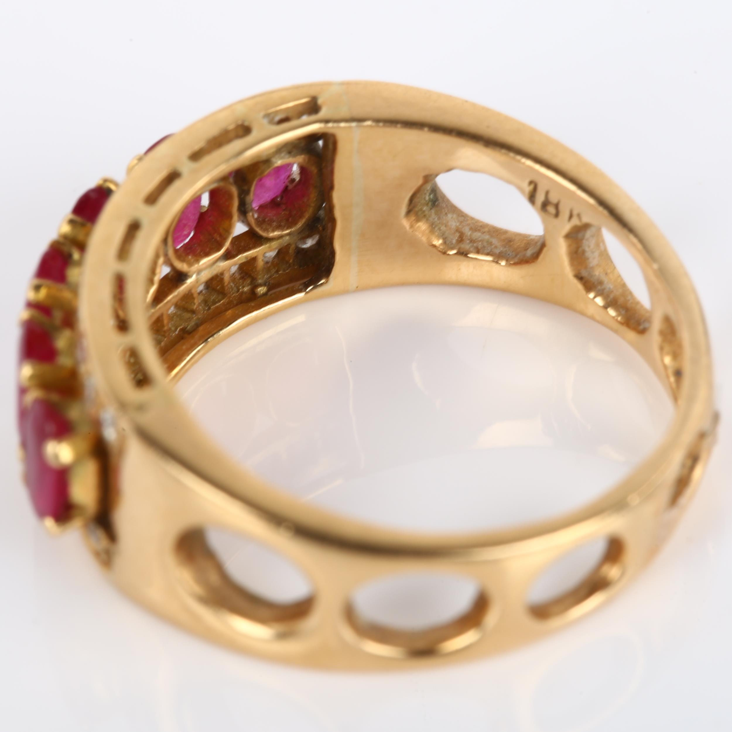 A Continental 18ct gold ruby and diamond band ring, set with oval mixed-cut ruby and modern round - Image 3 of 4
