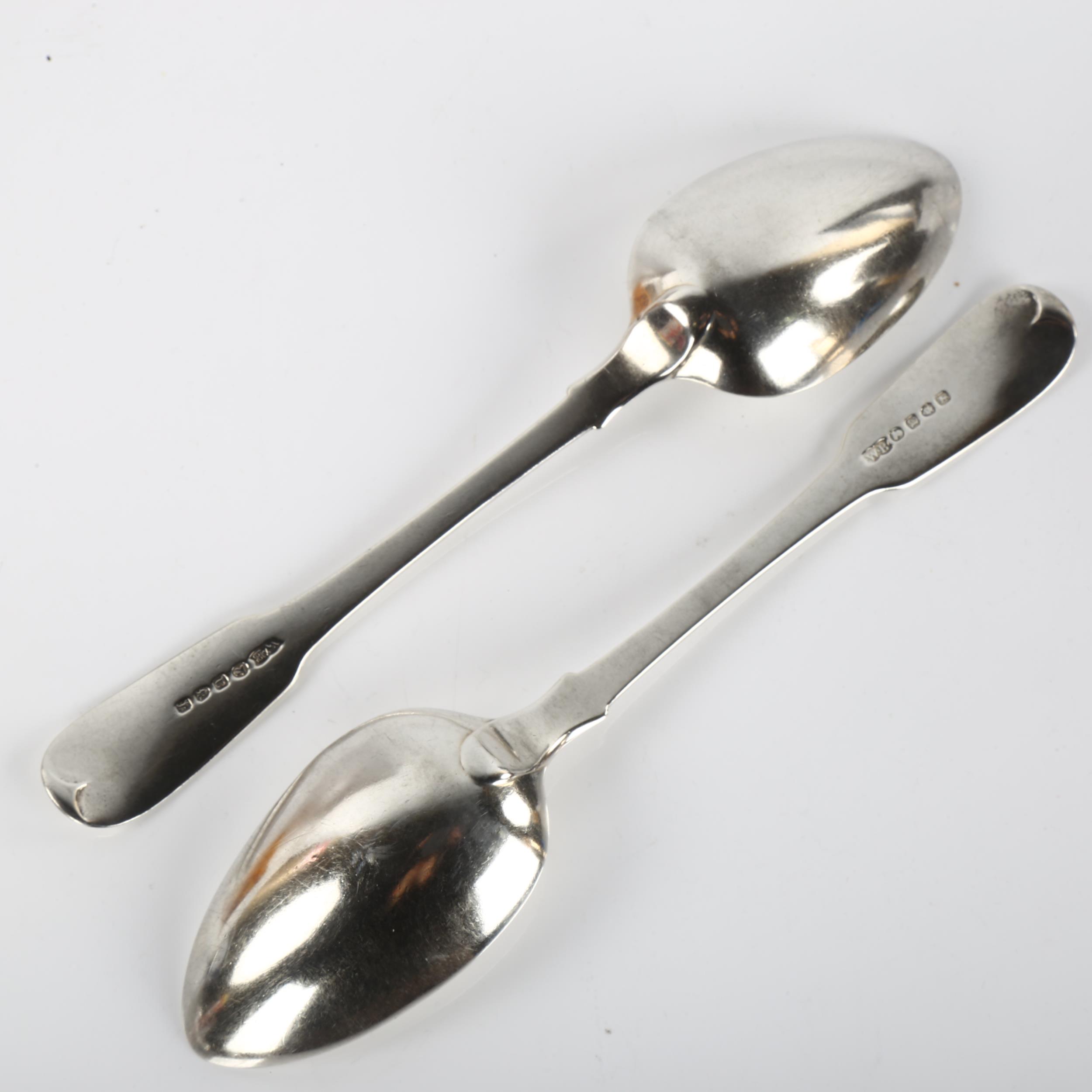 A pair of George III silver Fiddle pattern serving spoons, with Bishop's armorial crest, by - Image 3 of 3