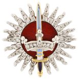 GARRARD - a 9ct white gold diamond and enamel Imperial Society of Knights Bachelor brooch,