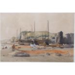W E Croxford, Hastings fishing beach scene, watercolour, signed, 16.5cm x 24cm, framed