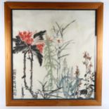 Chinese ink/watercolour on paper, botanical study with text inscription, 80cm x 74cm, framed