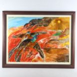 Chris Chasey, pheasant in landscape, watercolour, signed, 56cm x 74cm, framed