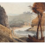 19th century British School, river landscape, watercolour, unsigned, 30cm x 34cm, framed