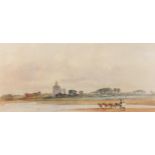 Peter de Wint (1784 - 1849), Crowland Abbey, watercolour, unsigned, 20cm x 44cm, framed