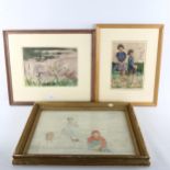 Edna Clarke Hall (1879 - 1979), 3 watercolours, study of 3 Egyptian women, 34cm x 36cm, botanical