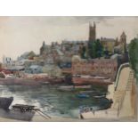 Eleanor Hughes RI (1882 - 1952), the inner harbour Penzance, pencil and watercolour, 35cm x 46cm,
