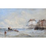 19th century British School, harbour scene, indistinctly signed, 20cm x 31cm, mounted