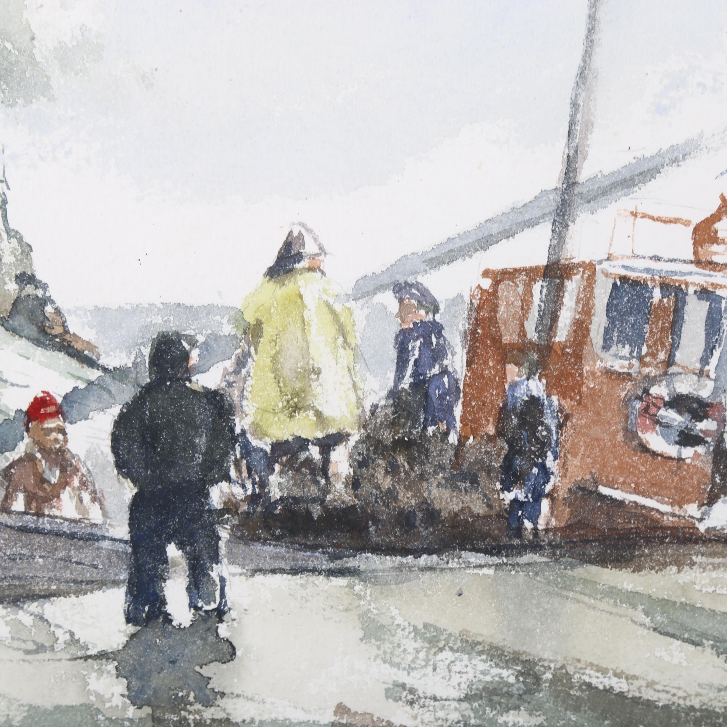 20th century British School, boats in harbour, watercolour, unsigned, 26cm x 36cm, framed - Image 3 of 4