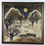 Chinese School, watercolour, sheep by moonlight, signed with chop, 64cm x 64cm, framed