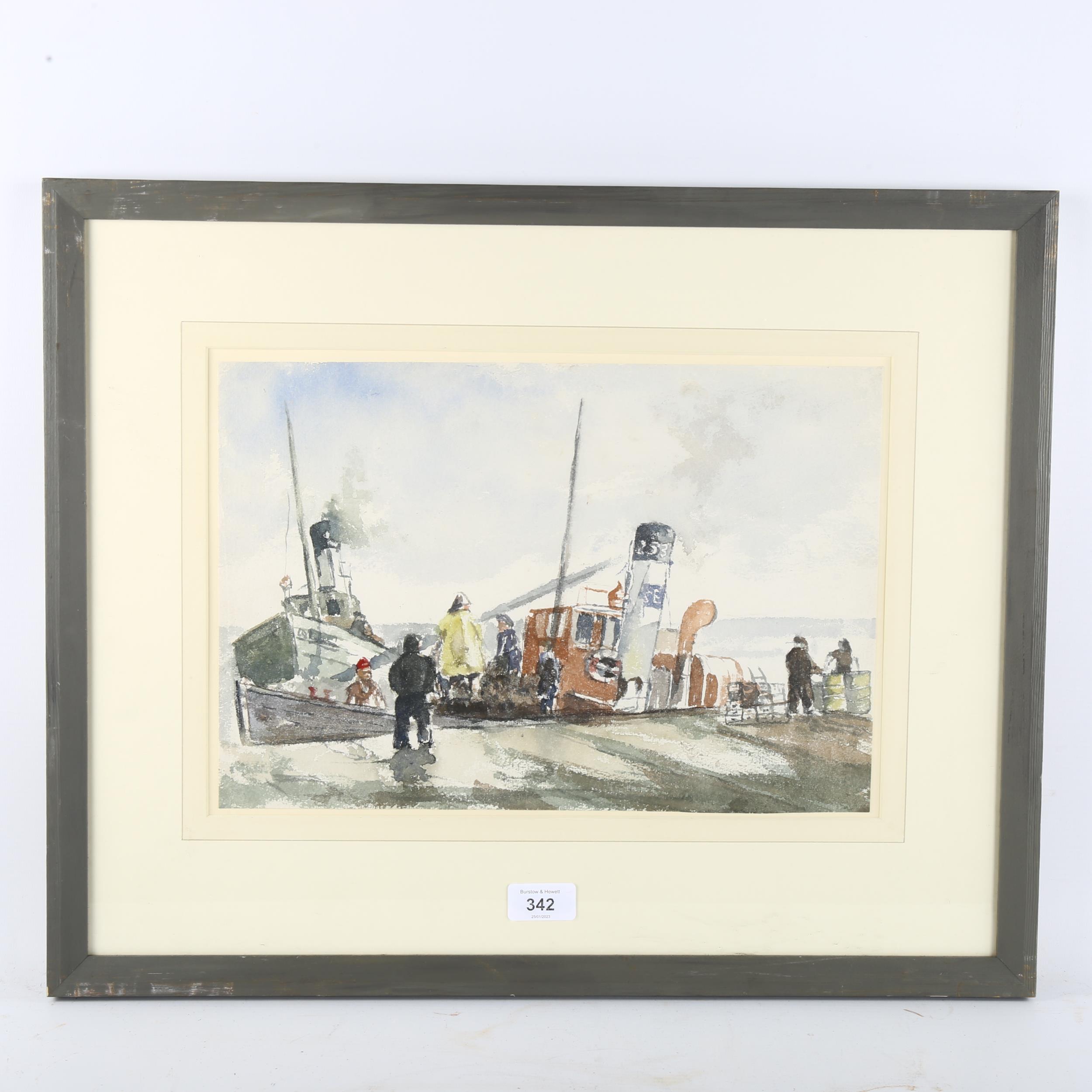 20th century British School, boats in harbour, watercolour, unsigned, 26cm x 36cm, framed - Image 2 of 4