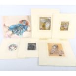 Karla Buchel (flourished 1930s), group of watercolours, studies of children and doll's, 1 framed + 7