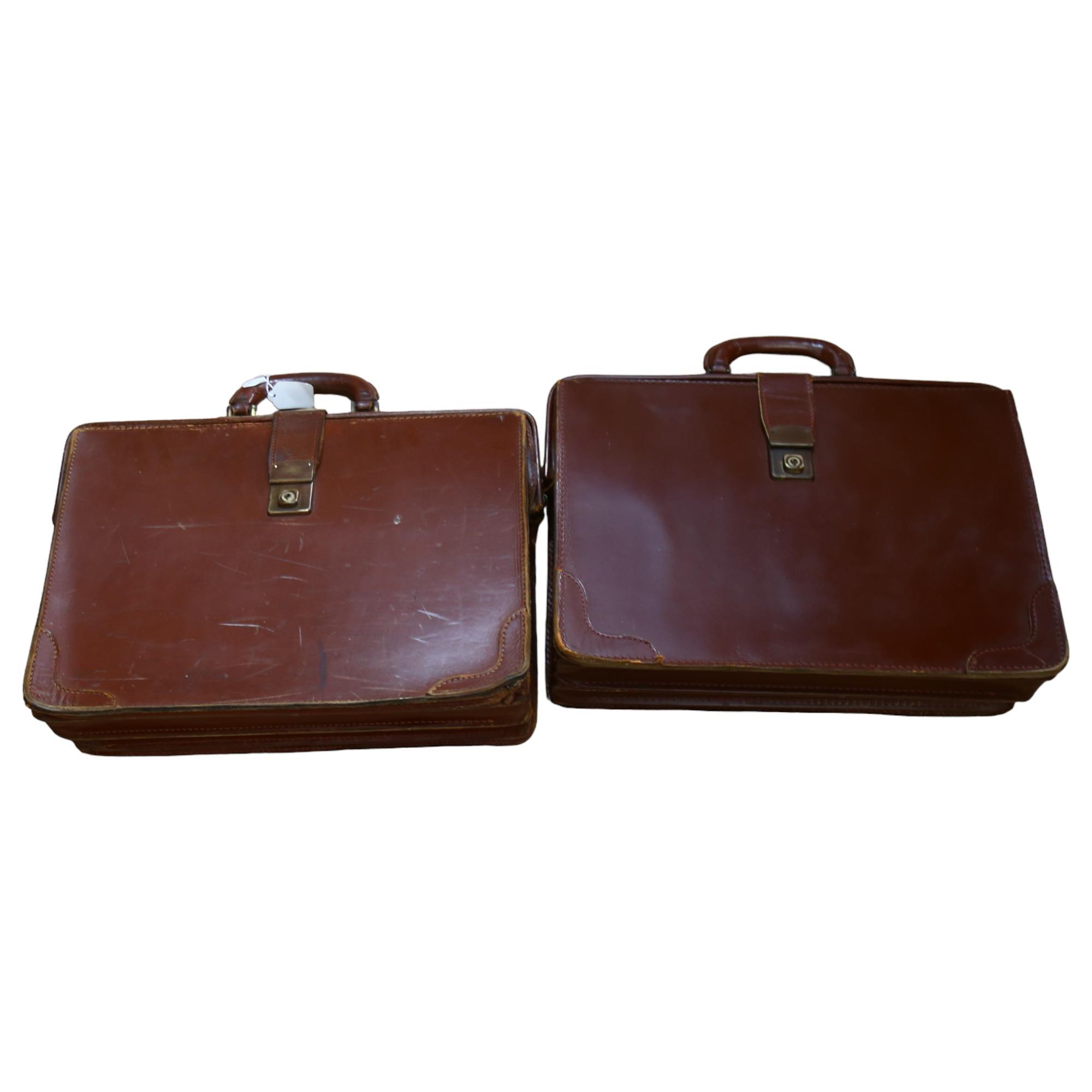 2 Vintage leather briefcases, 1 with printed script for a Pendragon product