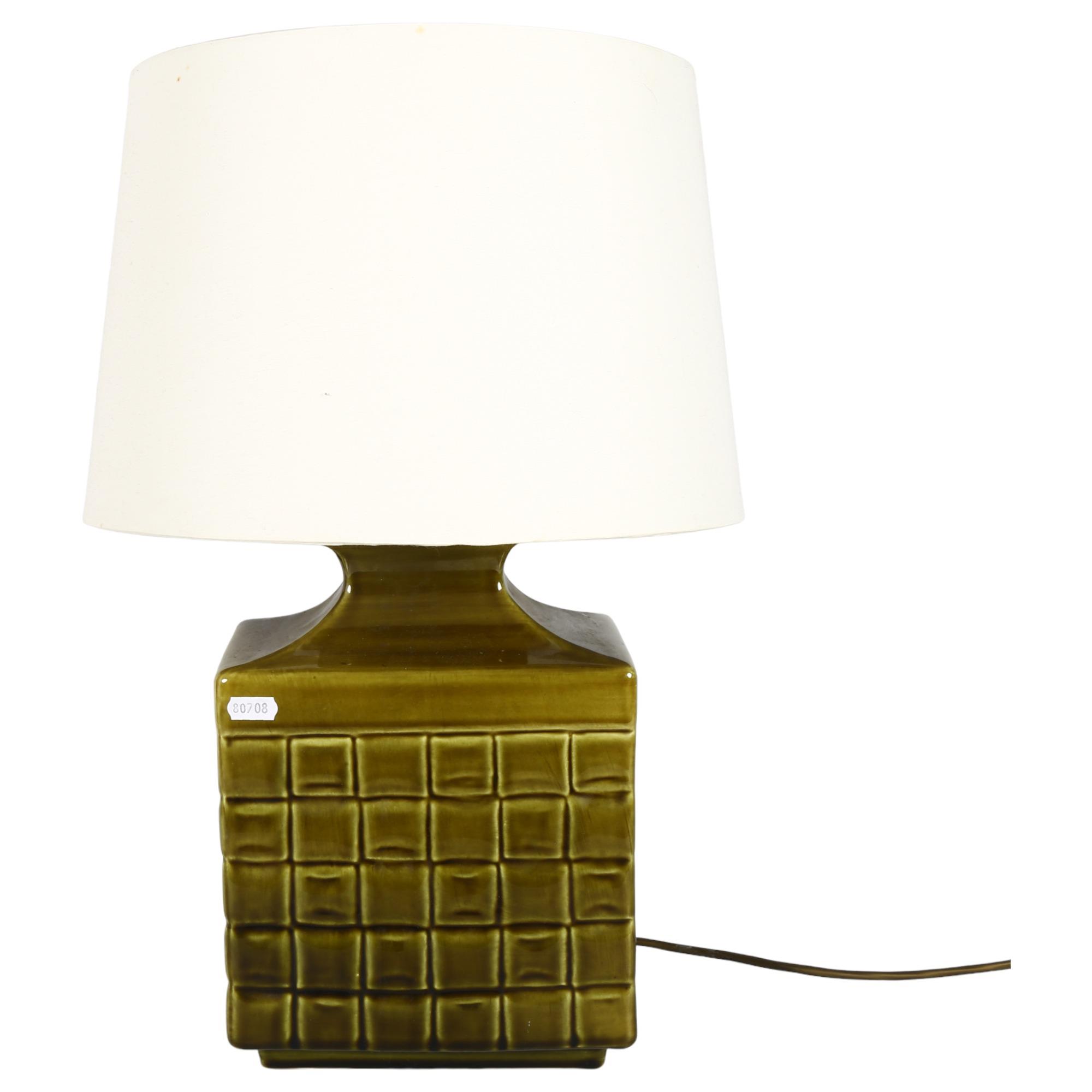 A mid-century pottery-base table lamp, with shade, height including shade 50cm