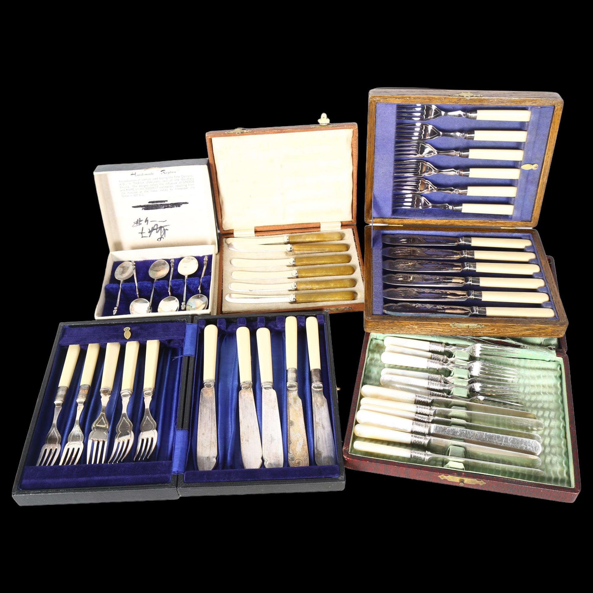 5 boxes of cutlery, including a mother-of-pearl handled set