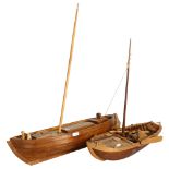 2 similar wooden yacht or fishing boat models, models appear to be built from specific kits, largest